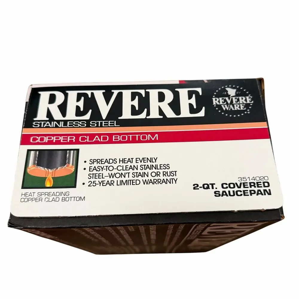 Vintage USA Revere Ware 2 Qt Sauce Pan No. 3514020 New In Box Copper Clad